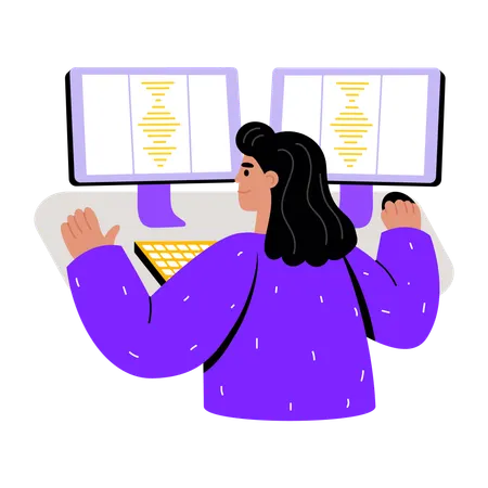 Girl doing code review  Illustration