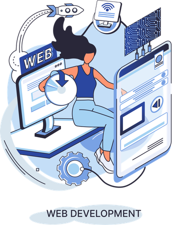 Girl doing coding and programming  Illustration