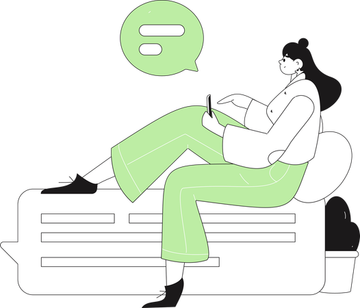 Girl Doing Communication on Mobile  Illustration