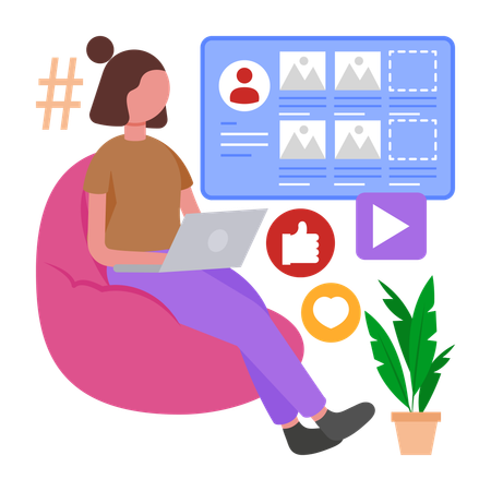 Girl doing Content Management  Illustration