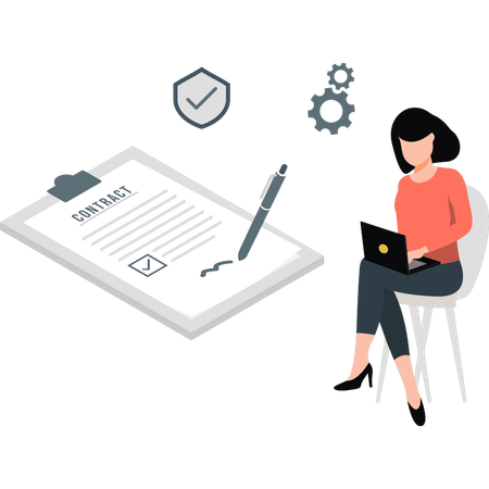 Girl doing contract sign  Illustration