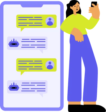 Girl doing conversation with AI bot  Illustration