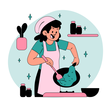 Girl doing cooking in kitchen  Illustration