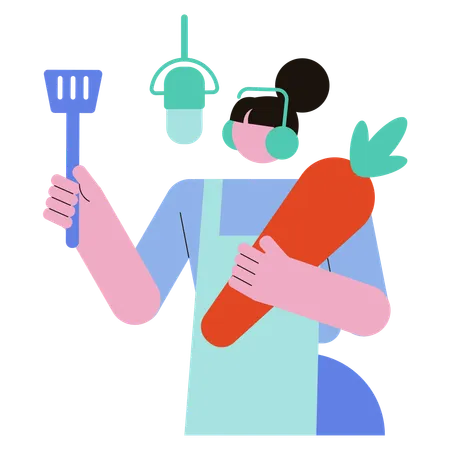 Girl doing cooking podcast  Illustration