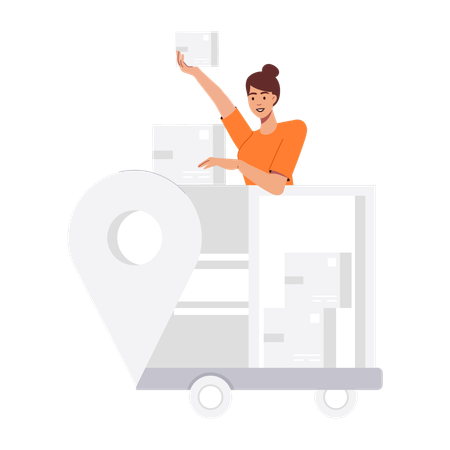 Girl doing Courier Tracking  Illustration