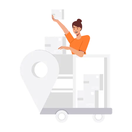 Girl doing Courier Tracking  Illustration