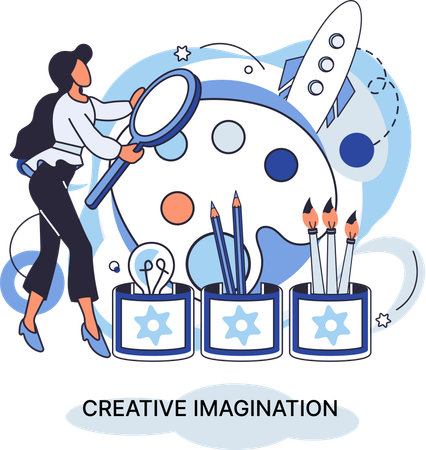 Girl doing Creative Imagination And Creativity  Illustration