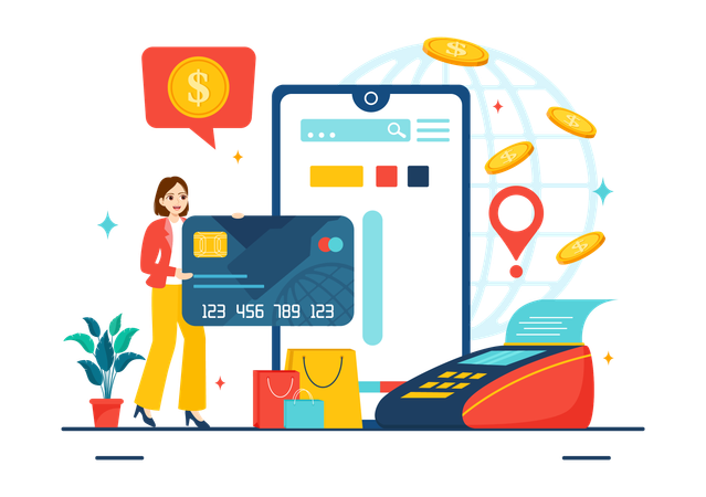Girl doing credit card payment  Illustration