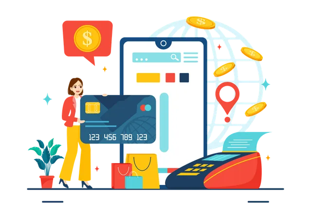Girl doing credit card payment  Illustration