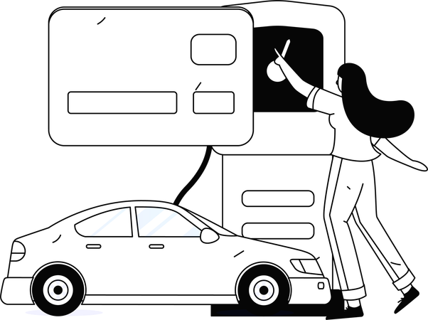 Girl doing credit card payment at fuel pump  Illustration