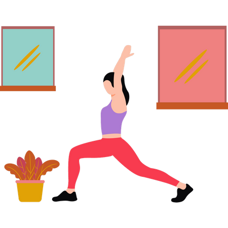 Girl doing crescent pose yoga  Illustration