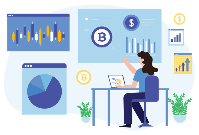 Girl doing Crypto Trading  Illustration