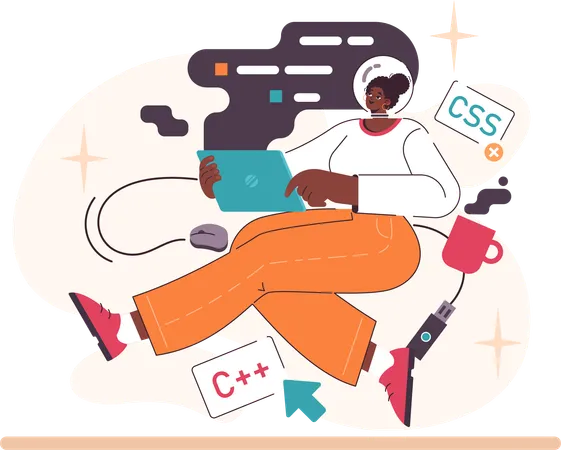 Girl doing css coding work  Illustration