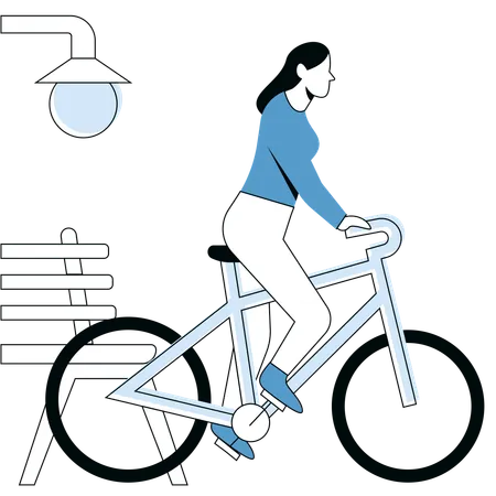 リラックスするためにサイクリングをする女の子  イラスト