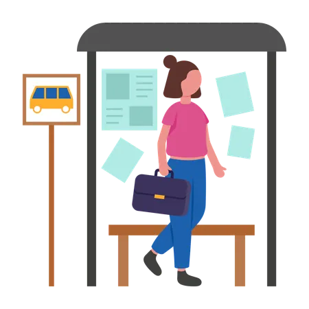 Girl doing Daily Morning Commute Journey  Illustration