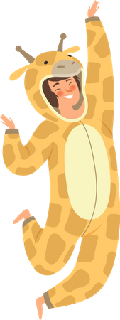 Girl doing dance in giraffe costume  Illustration