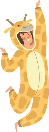 Girl doing dance in giraffe costume  イラスト