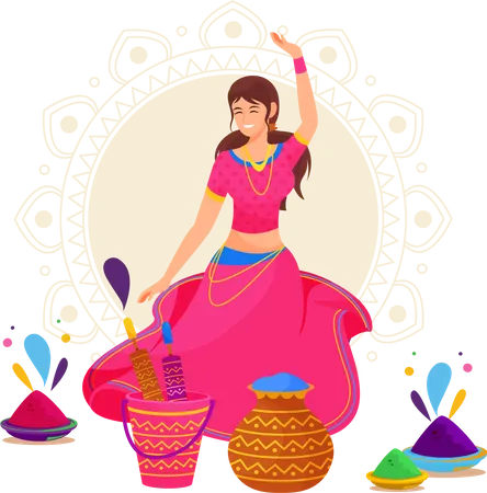Girl doing dance on Holi festival Illustration