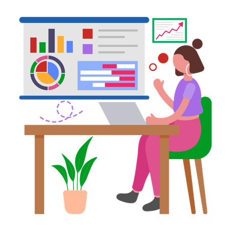 Girl doing Data Analysis  Illustration