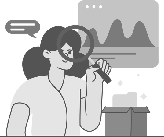 Girl doing Data Analysis With Magnifier  Illustration