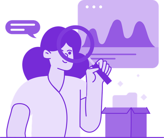 Girl doing Data Analysis With Magnifier  Illustration