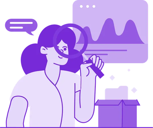Girl doing Data Analysis With Magnifier  Illustration