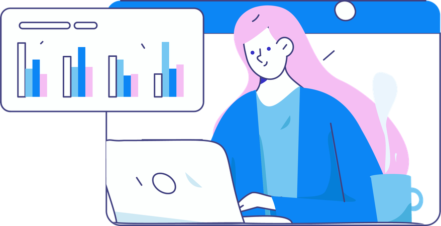 Girl doing digital data examination  Illustration