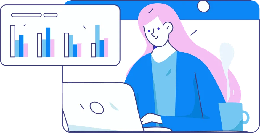 Girl doing digital data examination  Illustration