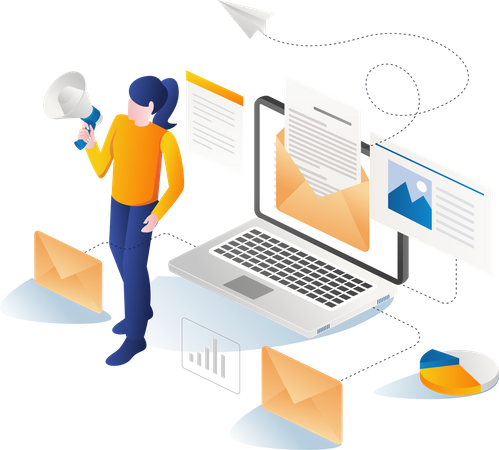Girl doing digital email marketing  Illustration