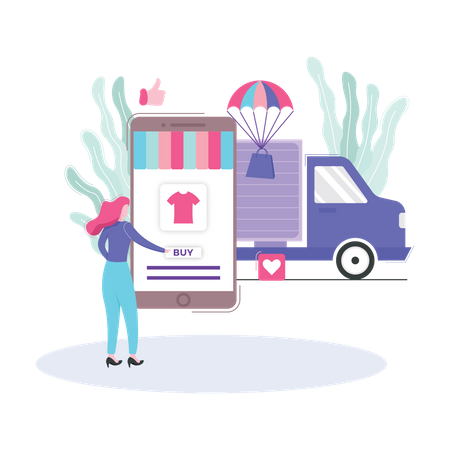 Girl doing digital shopping  Illustration