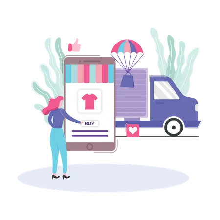 Girl doing digital shopping  Illustration