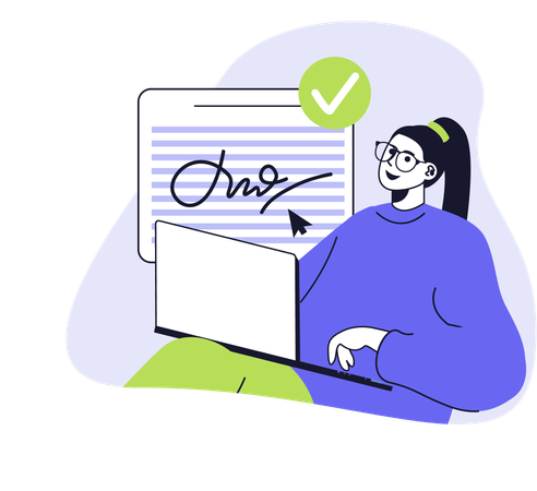 Girl doing digital signature  Illustration