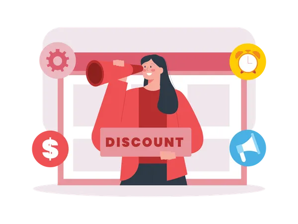 Girl doing discount marketing  Illustration