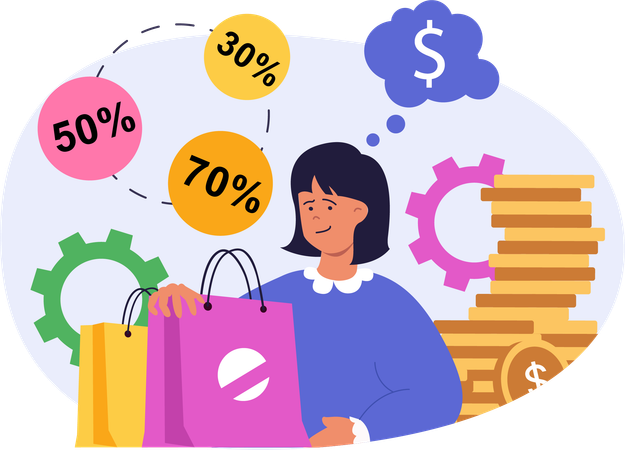 Girl doing discount shopping  Illustration