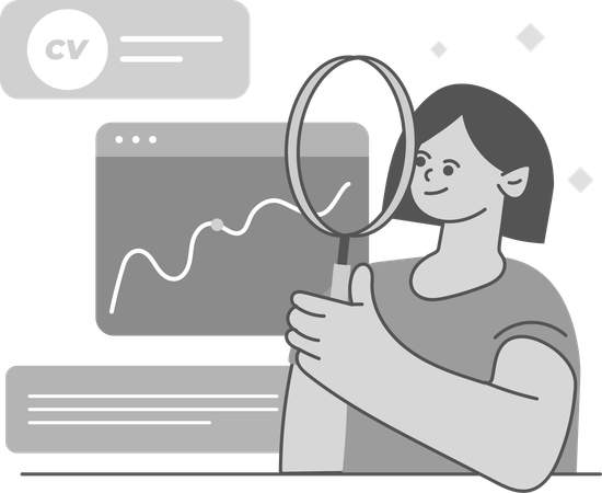 Girl doing Document Research With Magnifier  Illustration