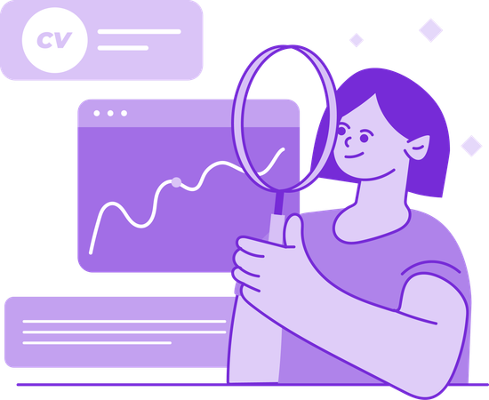 Girl doing Document Research With Magnifier  Illustration