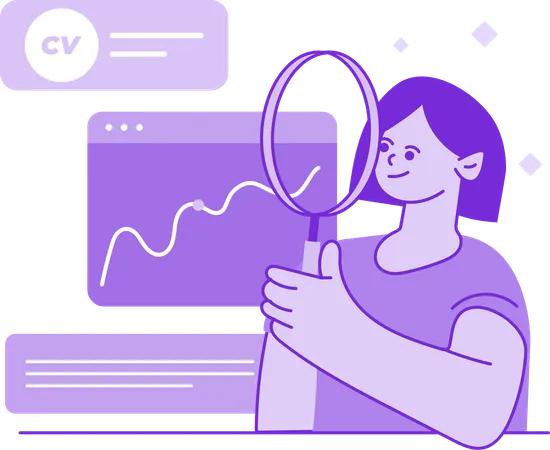 Girl doing Document Research With Magnifier  Illustration