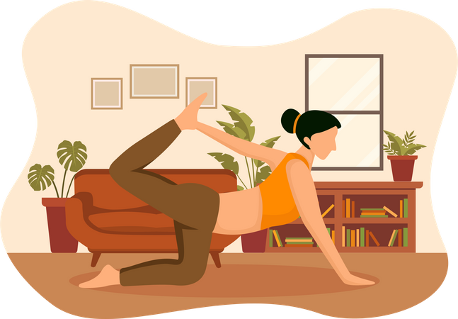 Girl doing dog facing yoga pose Illustration