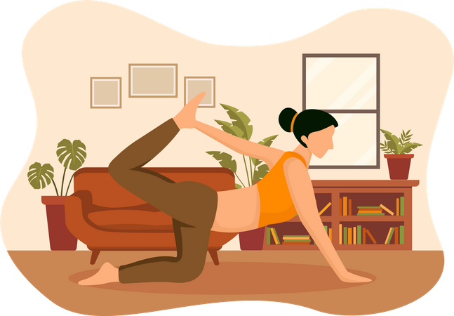 Girl doing dog facing yoga pose  Illustration