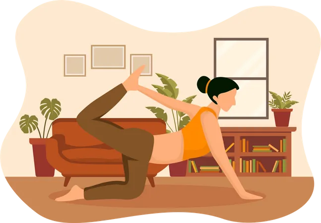 Girl doing dog facing yoga pose  Illustration