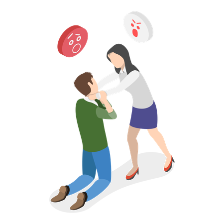 Girl doing domestic violence on boy  Illustration