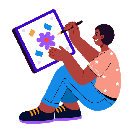 Girl doing drawing on tablet  Illustration