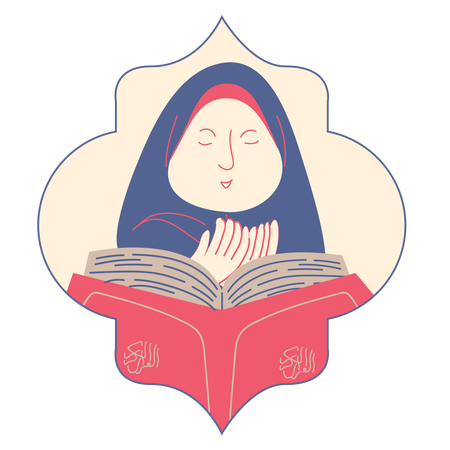 Girl Doing Dua in front of a Quran  Illustration