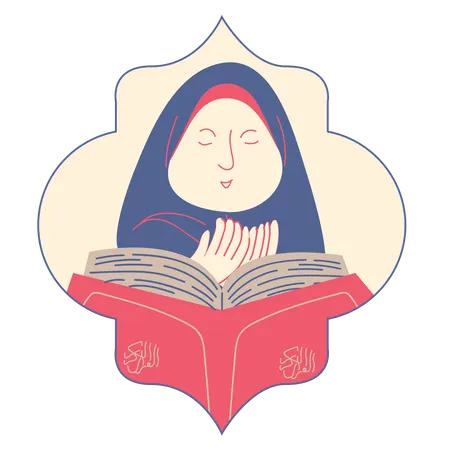 Girl Doing Dua in front of a Quran  Illustration