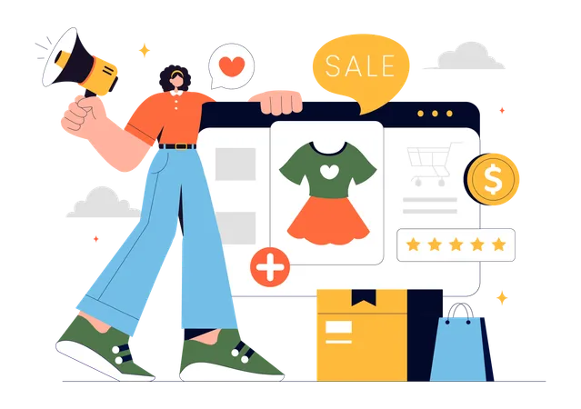 Girl doing E Commerce Sale marketing  Illustration