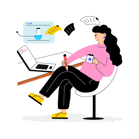 Girl doing E Learning  Illustration