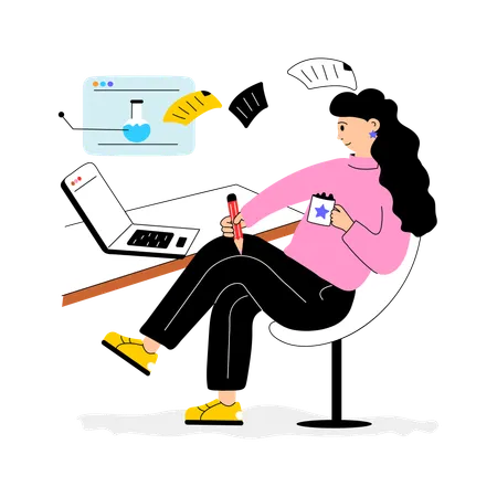 Girl doing E Learning  Illustration