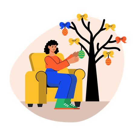 Girl doing easter decor  Illustration