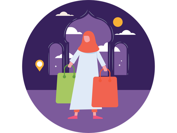 Girl doing Eid Shopping  Illustration