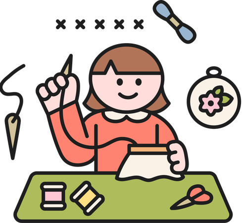 Girl doing embroidery work  Illustration